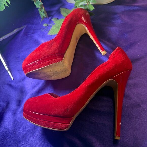 πKate Preston Red Suede 5.5" High Heel Pumps -Scalloped Detail & Platform 9.5 M - Picture 3 of 12